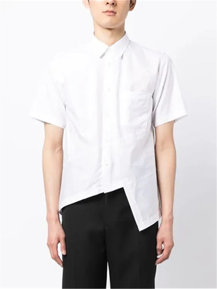 

Sharp collar summer new loose asymmetrical youth non-ironing anti-wrinkle short sleeve men's solid color shirt