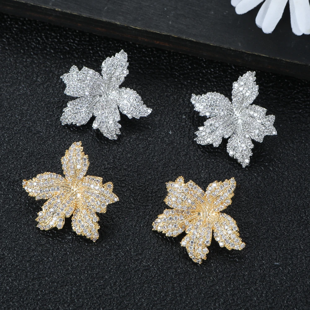 Luxury and minimalist foliage women's wedding party cubic zirconia Dubai UAE Day earrings E1619