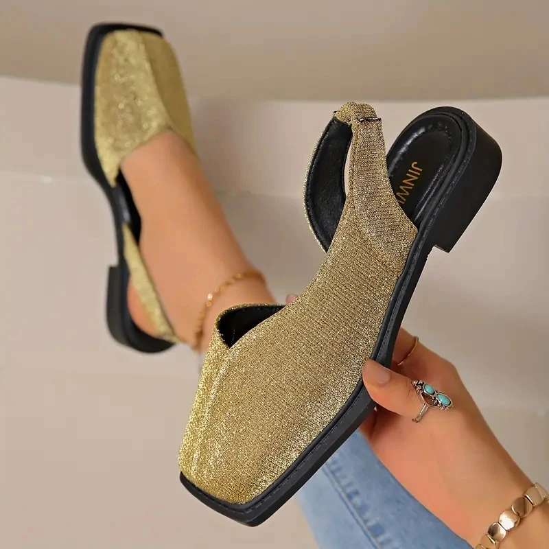 Women Sexy Sandals Elegant Square Toe Causal Flat Shoes for Women Fashion Low Heels Sandals Brand Designer Women Party Shoes