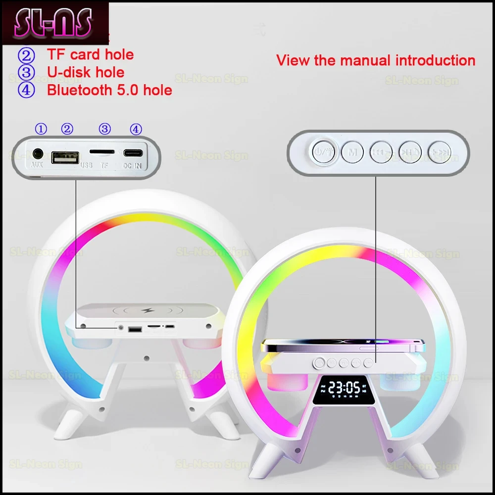 LED RGB Night Light 15W Fast Charging Station For iPhone Samsung Xiaomi Huawei Intelligent BluetoothAaudio Wireless Charger