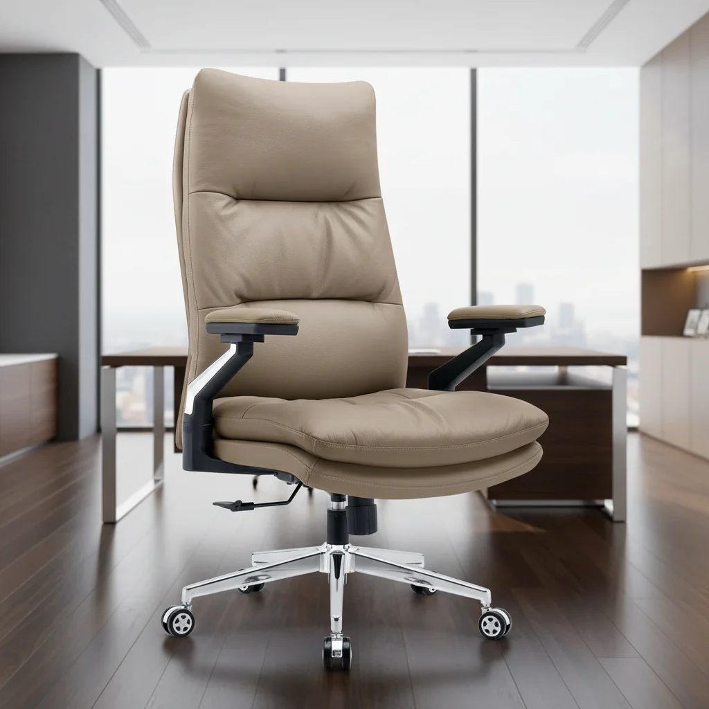 #￥ Leather Executive Office Chair Modern Design High Back Ergonomic Lumbar Support Smooth Rolling Casters Adjustable Height