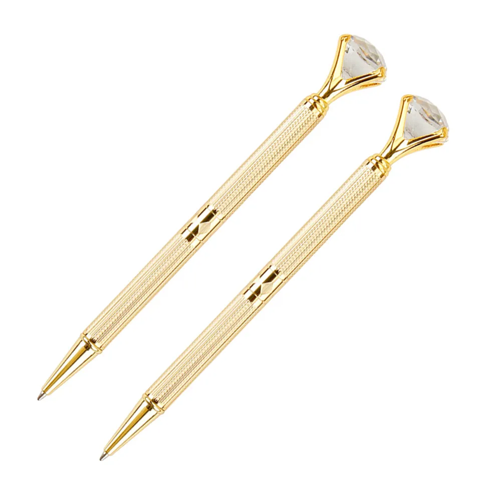 

2Pcs Luxury Diamond Adorned Metal Ballpoint Pens Fine Point Smooth Writing Graduation Gift Employee Bonus Promotional Pen