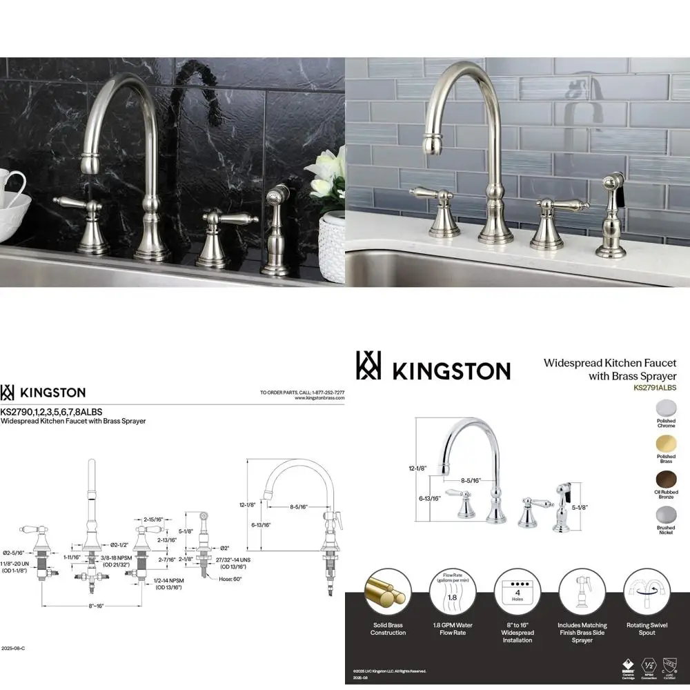 

Кухонный смеситель для установки на столешницу 8-1/4 дюйма, матовый никель, с латунным распылителем