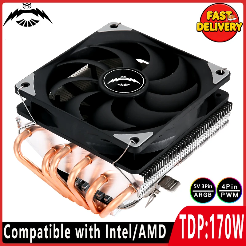 

120mm Fan 4pin/PWM Mute PC Horizontal CPU Cooler ARGB 6 Heat Pipe Air-cooled Compatible LGA2011 x79 x99 115x 1200 1700 AMD AM3+