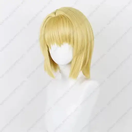 Parrucca cosplay Anime Kurapika Parrucca sintetica resistente al calore per capelli corti dorati chiari da 35 cm Festa di Halloween