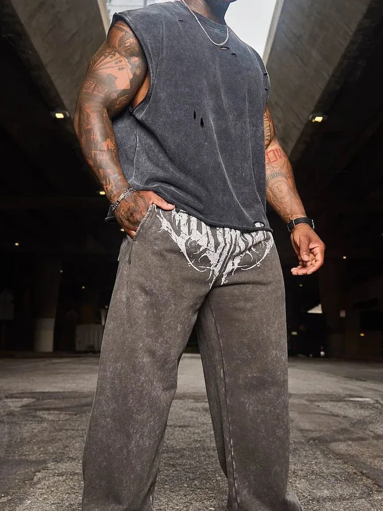 

Youangla American Sle Men's Spor Long Trousers Running Fitn Loose Straight Leg Pants Casual Summer Faion