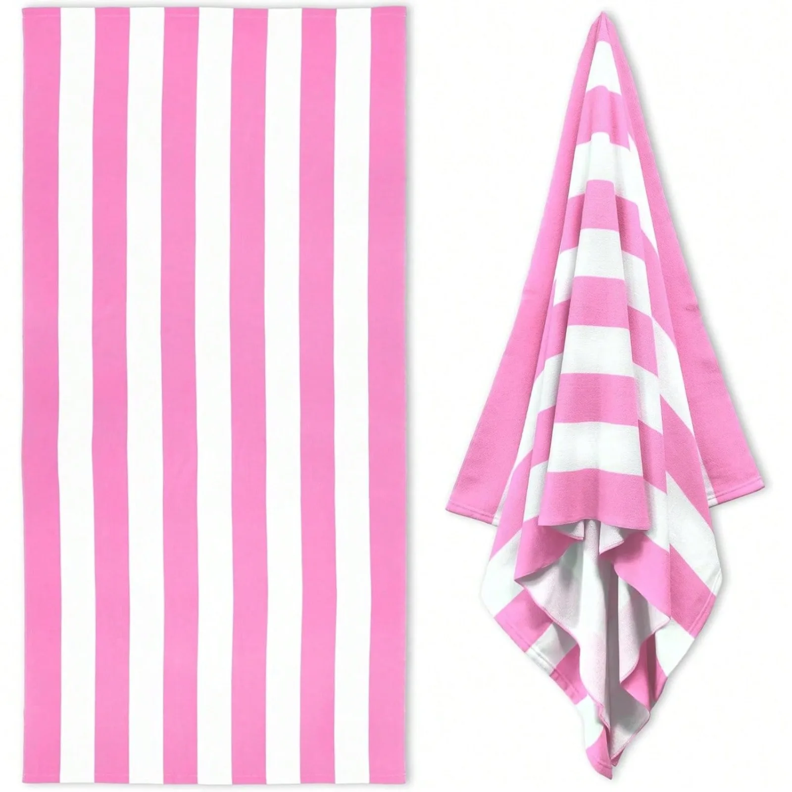 

Large Oversized Beach Towel (31 X 71 Inches), Microfiber Pool Towel, Quick Dry Cabana Bath Towel with Pink Stripes