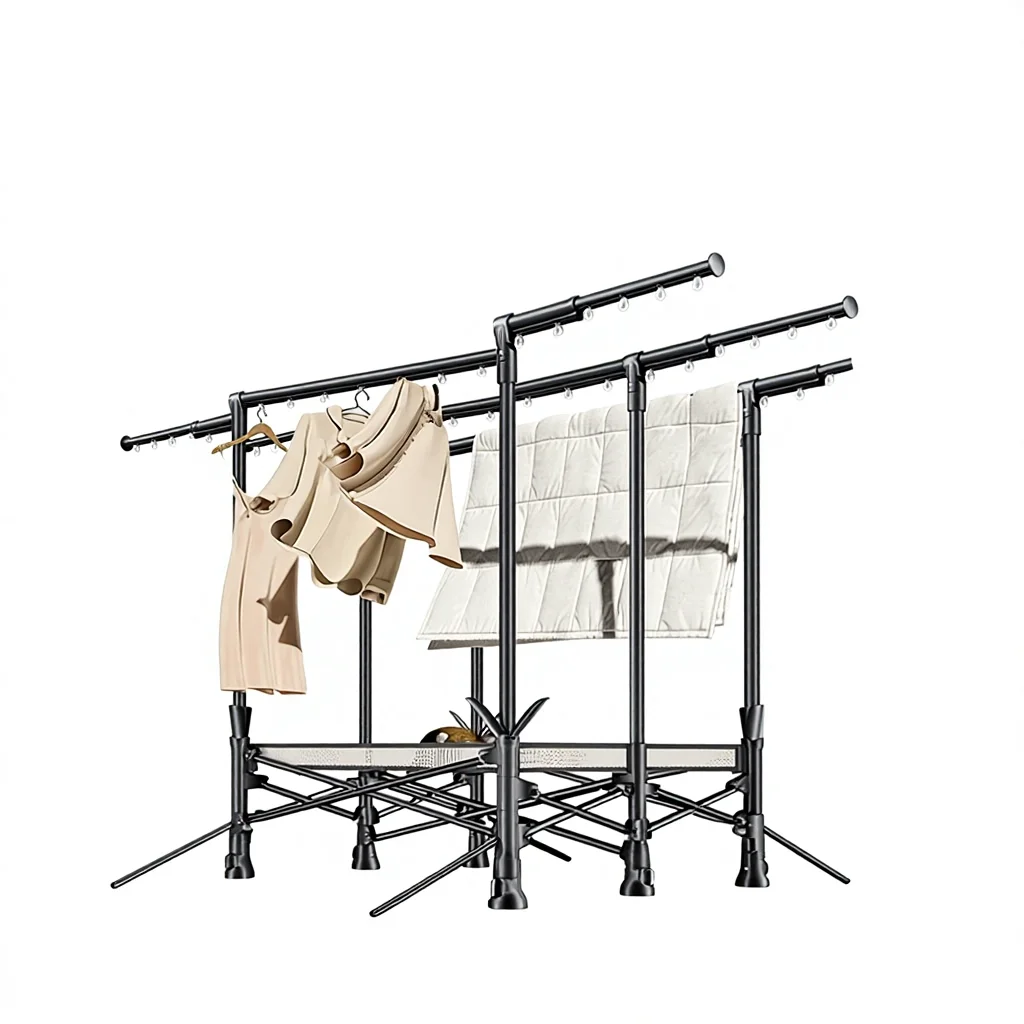 Outdoor Windproof Floor-standing Telescopic Folding Clothes Rack for Villa Courtyard and Balcony Quilt Drying