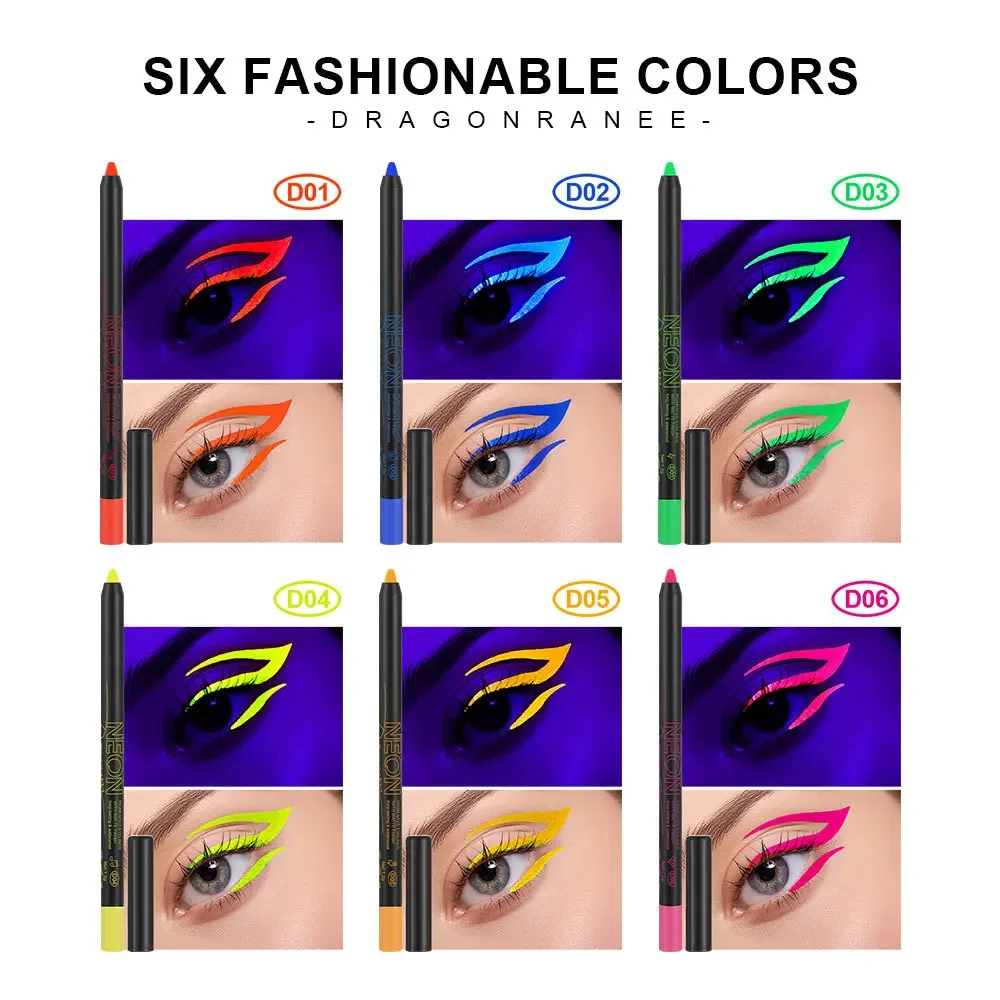 Eyeliner con luce al neon a 6 colori, texture fluorescente brillante, impermeabile, a lunga durata, per trucco, penna multifunzione per pittura per il corpo