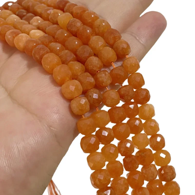 6x6MM 8x8MM Faceted Square Natural Stone Orange Chalcedony Beads Loose Spacer Beads for Jewelry Making Diy Bracelet Accessories