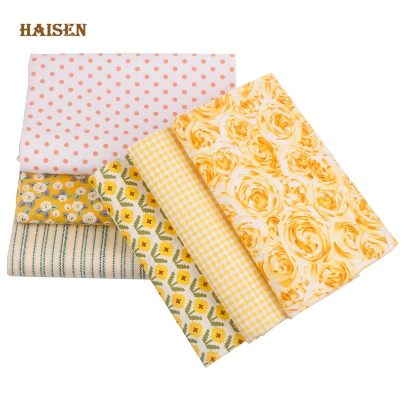 Yellow Rose Series Twill Cotton Fabric Patchwork Tissue Cloth Set,DIY Sewing&Quilting Handmade Textile Material 6pcs/Lot,40x50cm