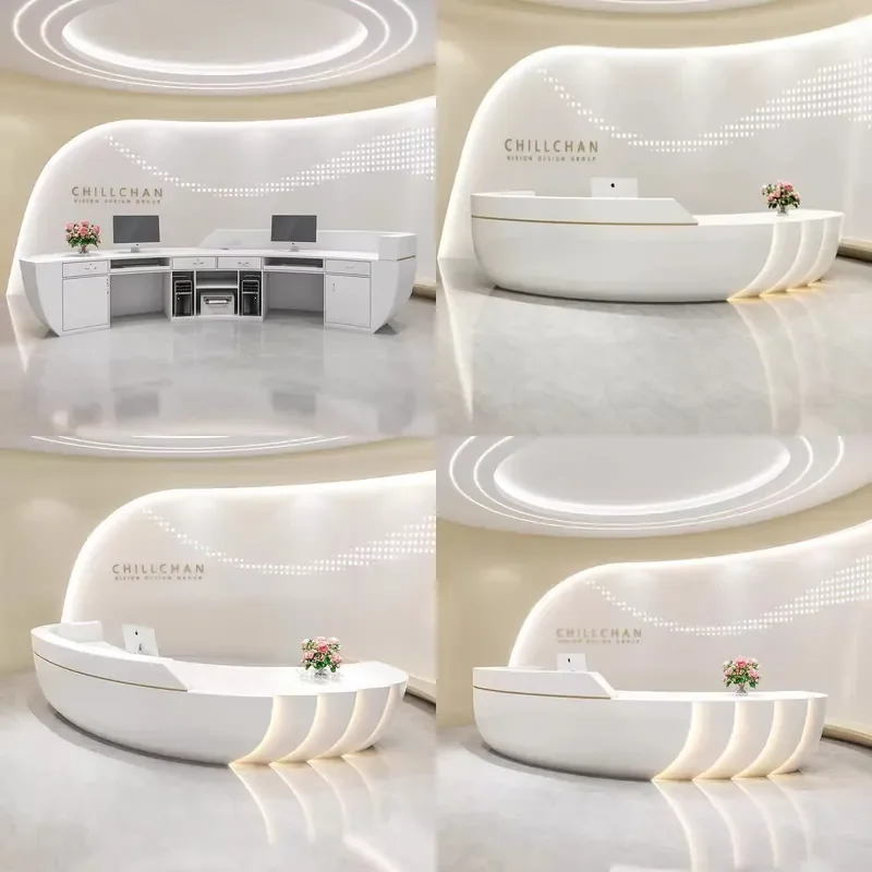 Modern FRP Reception Desk Curved Front Counter Creative Checkout Station for Office Hotel Lobby Service Area