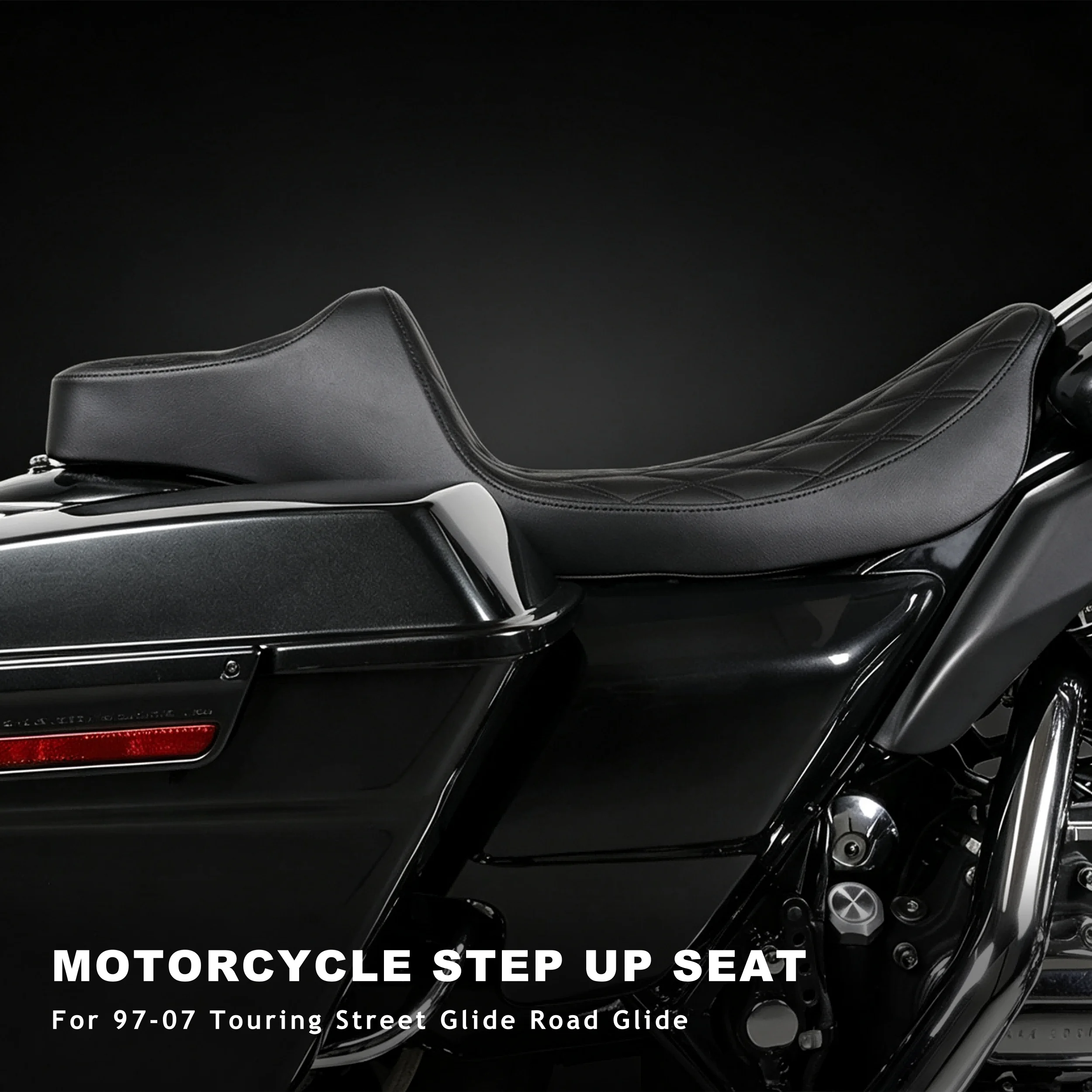 Motorcycle Two-Up Step Up Seat Rider Passenger Diamond Stitch Cushion for Harley 1997-2007 Touring Street Glide Road Glide