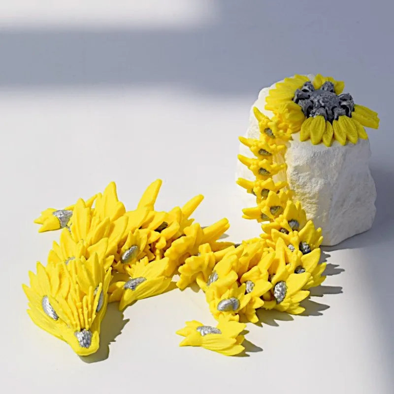 

3D Printing Simulation Sunflower Dragon Toy Statue Joints Movable Desktop Ornament Decor Creative Animal Dragon Model Kids Gifts