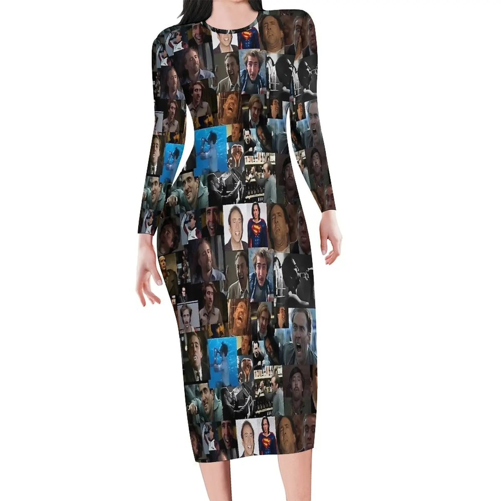 Vestido Nicholas Cage de manga larga, ropa de calle Nick Cage, vestidos de verano para discoteca, Vestido ajustado para mujer, Vestido personalizado de talla grande