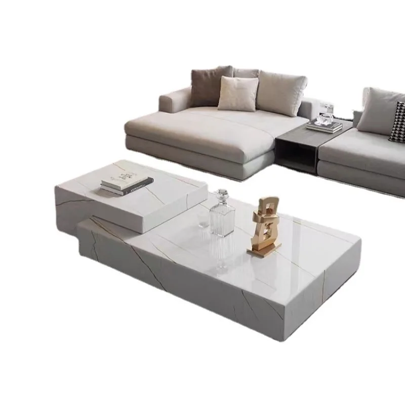 

Natural marble coffee table living room modern light luxury designer villa imported luxury stone creative large flat Italian sty