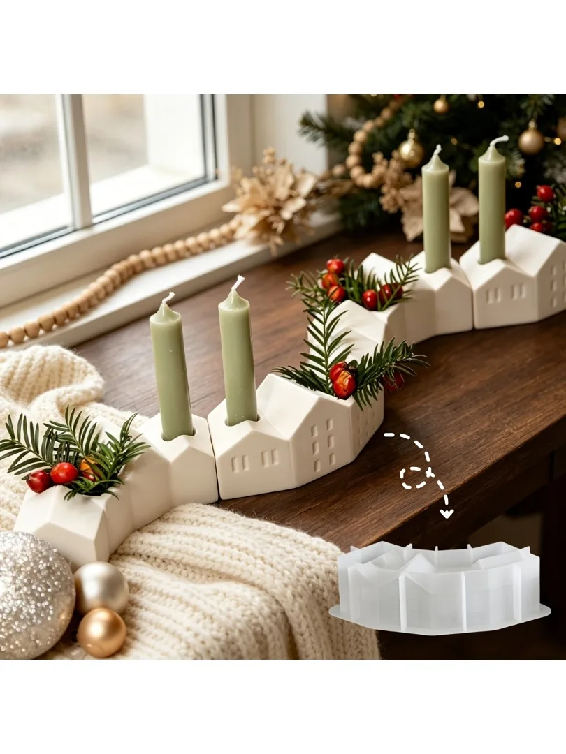 Tonform, Nordisches Weihnachtshaus, Halb-Gips-Haus Kerzenhalter-Form, für Kerzenbehälter-Dekoration, Weihnachtsdekoration