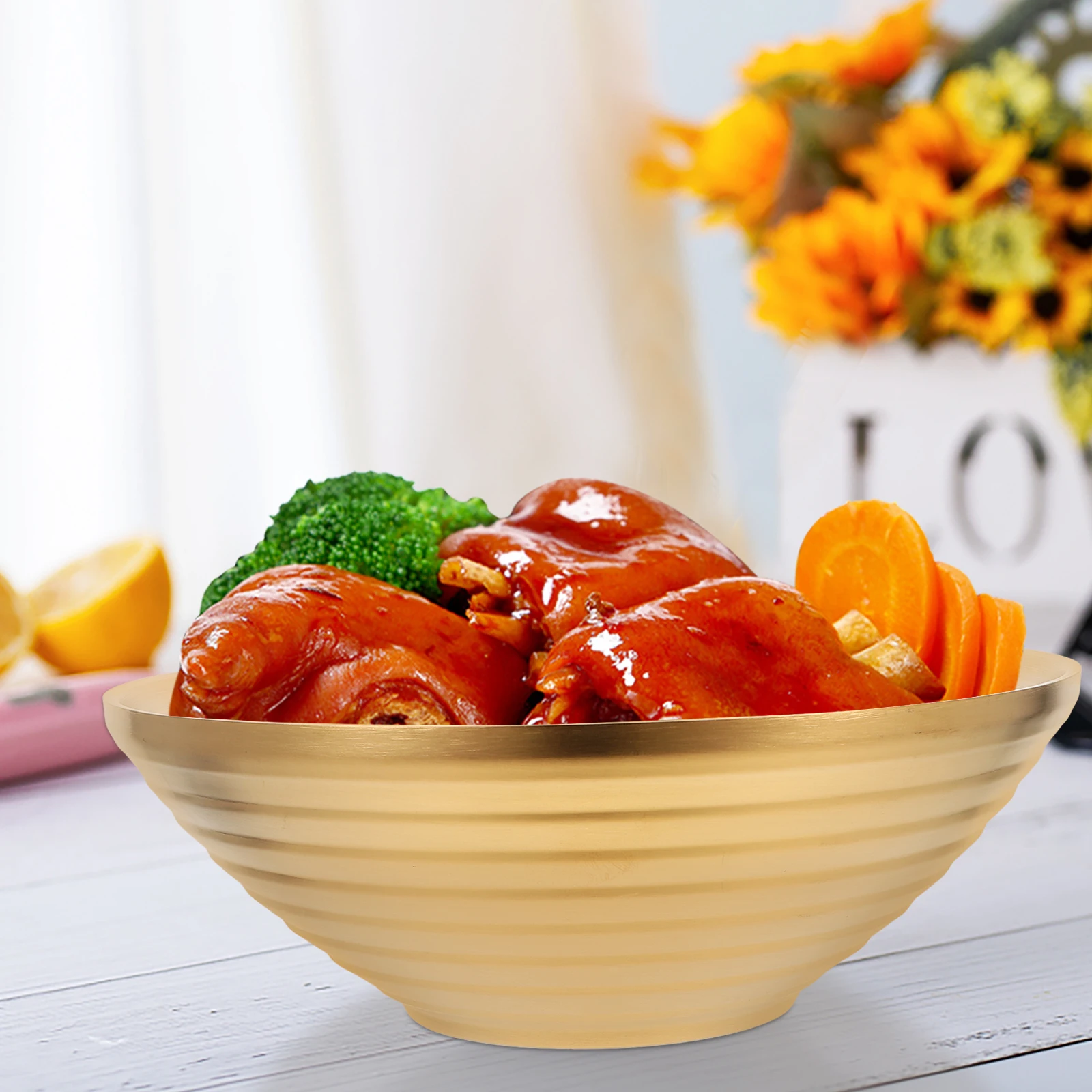 

Noodle Bowls Household Serving Kitchen Food Bamboo Hat Large Stainless Steel Noodles Metal Ramen Daily