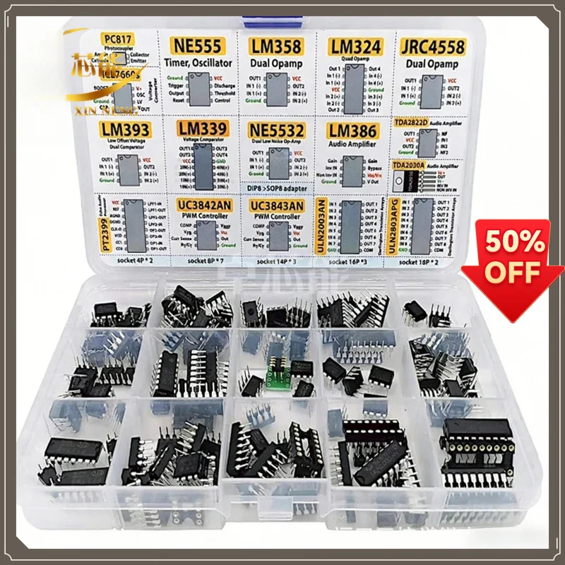 150PCS 10 Types XL Chip Kit PC817 NE555 Operational Amplifier Oscillator Integrated Circuit Assortment Box