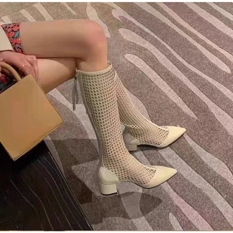 Long Boots Summer Long Thin New Ins Thin Mesh Boots Breathable Hollow Mesh Cool Platform Boots  Platform Shoes