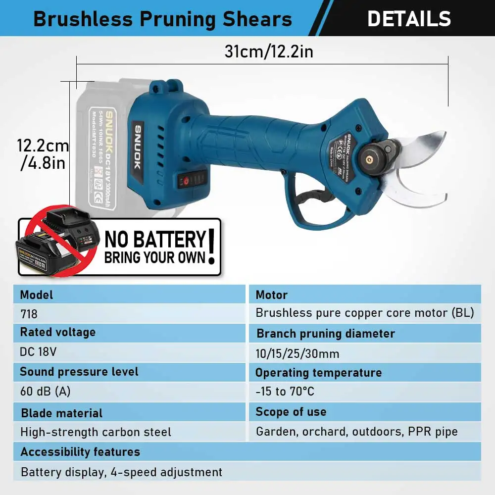 Snuok Bare-Machine Brushless Electric Shear Power Tool Outdoor Tree Trimming and Cutting Machine for Makita 18V Lithium Battery