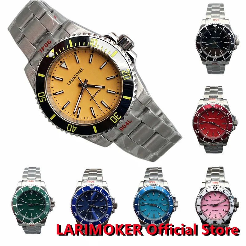 

LARIMOKER NH35A PT5000 40mm Automatic Men Diving Watch Red/Pink/Black/Green Dial Baton Luminous Hand Polished Bezel Oyster Strap