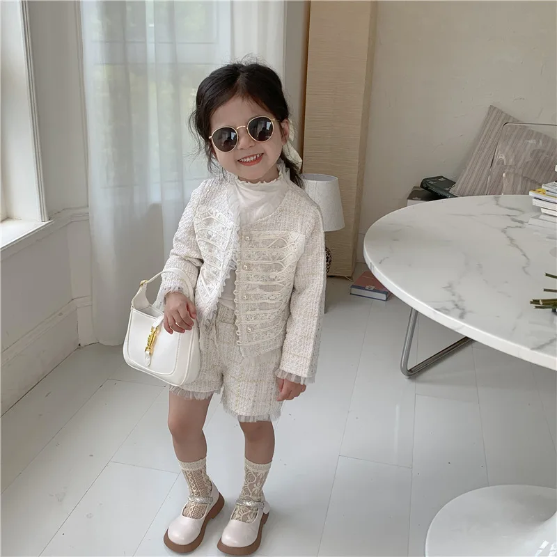 Girls Tweed Outfit Toddler Autumn Clothes Set Fall Boutique Kids Clothing Female Children Set Baby Top And Bottom Two Piece Set