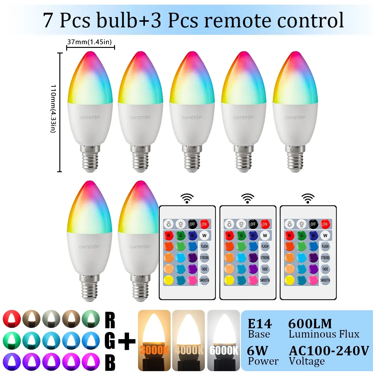 1-10 STKS E14 Kaars LED Lamp RGB 24 Sleutel Afstandsbediening Dimbaar 6 W AC220V 110 V Kleurrijke Verandering voor Slaapkamer Woonkamer Lamp