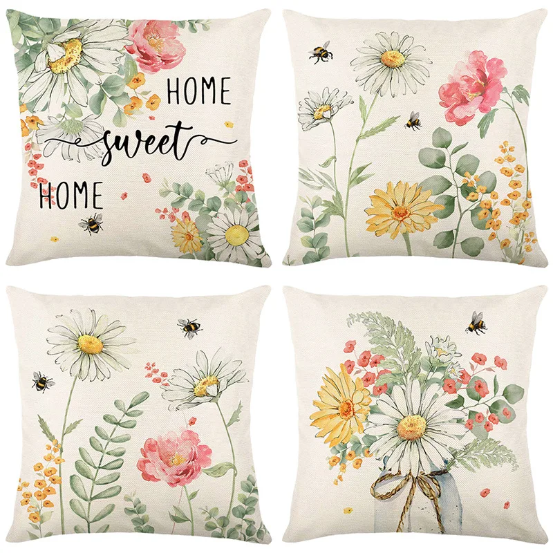 

Pillowcase Spring Series Printed Pillow Cover with Soft Hidden Zipper Fade-resistant Machine Washable Linen Cushion Cover