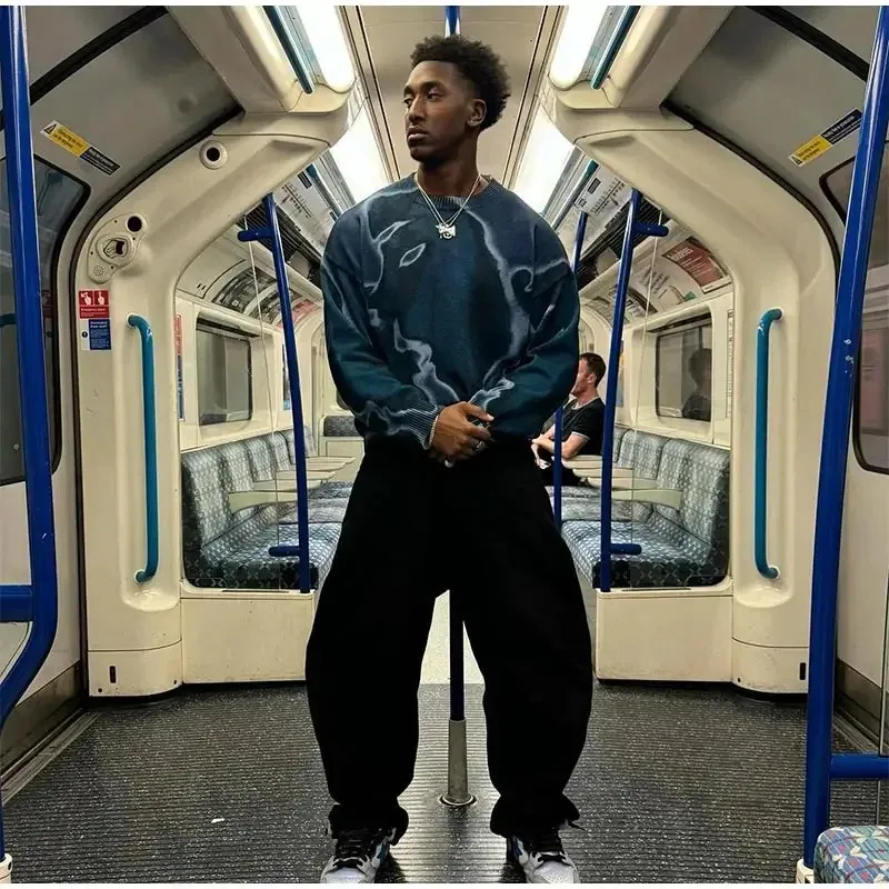 2024 sweter Jumper uniseks lengan panjang kontras trendi pria Pullover rajut leher O celup dasi Y2k jalanan rajut Harajuku pria