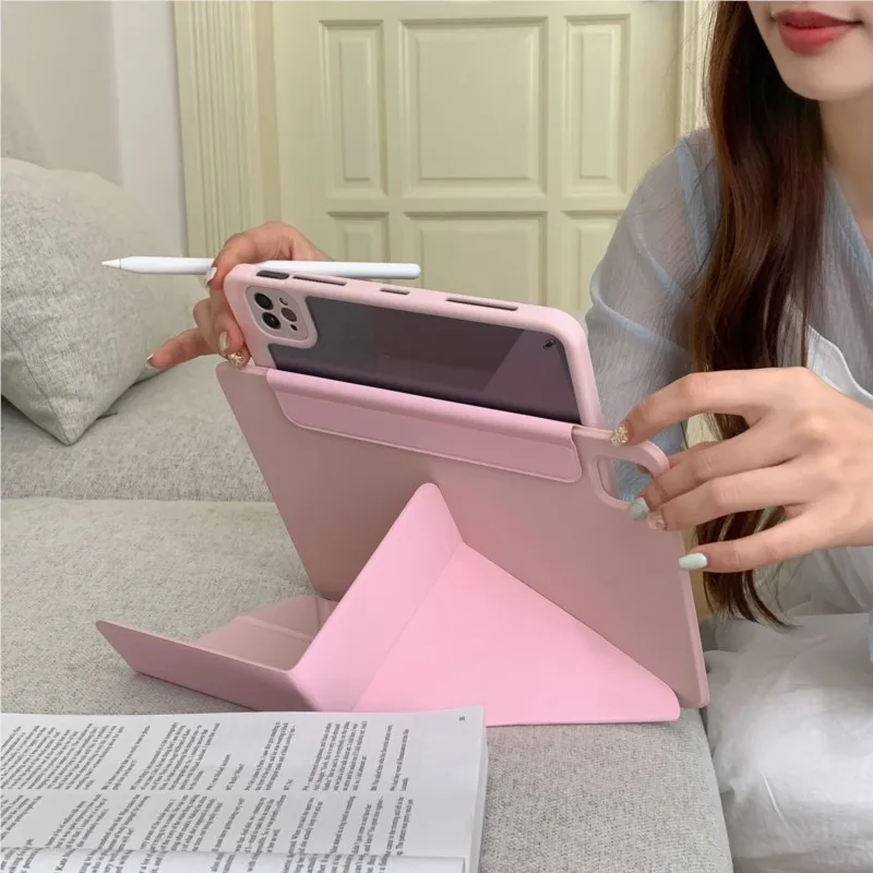 For Magnetic Solid Color Multi-Fold Stand Tablet Case for iPad Mini 6/7 8.3in 2017 Air 1/2 5/6 Pro 9.7in 7/8/9th 10.2inch Cover