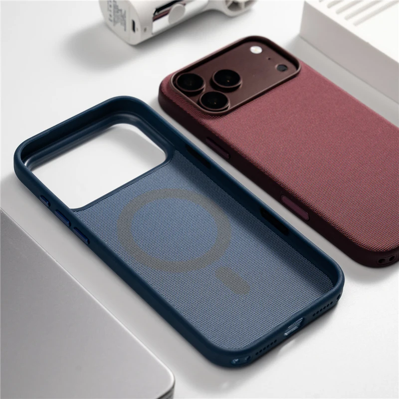 Etui z tkaniny Origin Tech z magnetycznym zamknięciem do iPhone 18 Pro, 17 Pro, 16, 17 Pro Max, z przyciskiem sterowania aparatem, kompatybilne z MagSafe, matowa tylna obudowa. — zdjęcie produktu 3