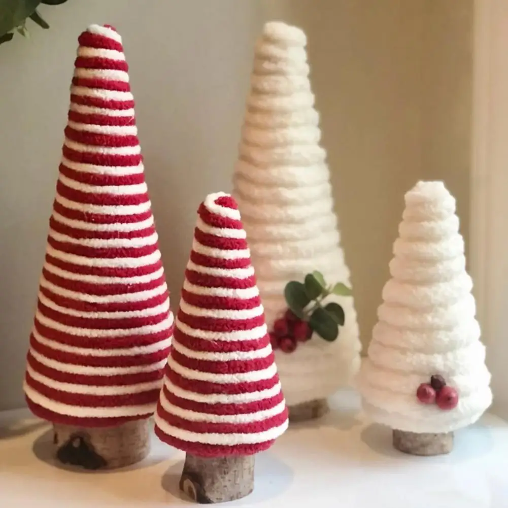 Candy Cane Christmas Tree Ornament Mini Swirl Bottle Brush Christmas Tree with Wooden Base Desktop Christmas Tree Figurine