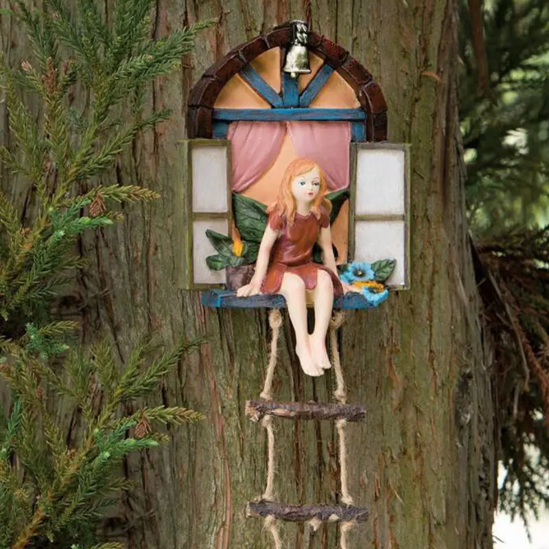 

Creative Window Girl Dwarf Climbing Dwarf Resin Pendant Outdoor Garden Tree Sculpture Crafts Courtyard Layout Figurines Decor