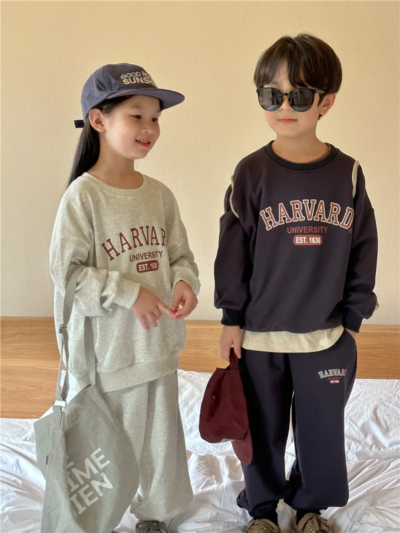 Baby Girl Clothes Suit Children Suit 2024 Autumn New Boys Monogram Printed Tracksuit Baby Hoodie Sweatpants Two-piece Set