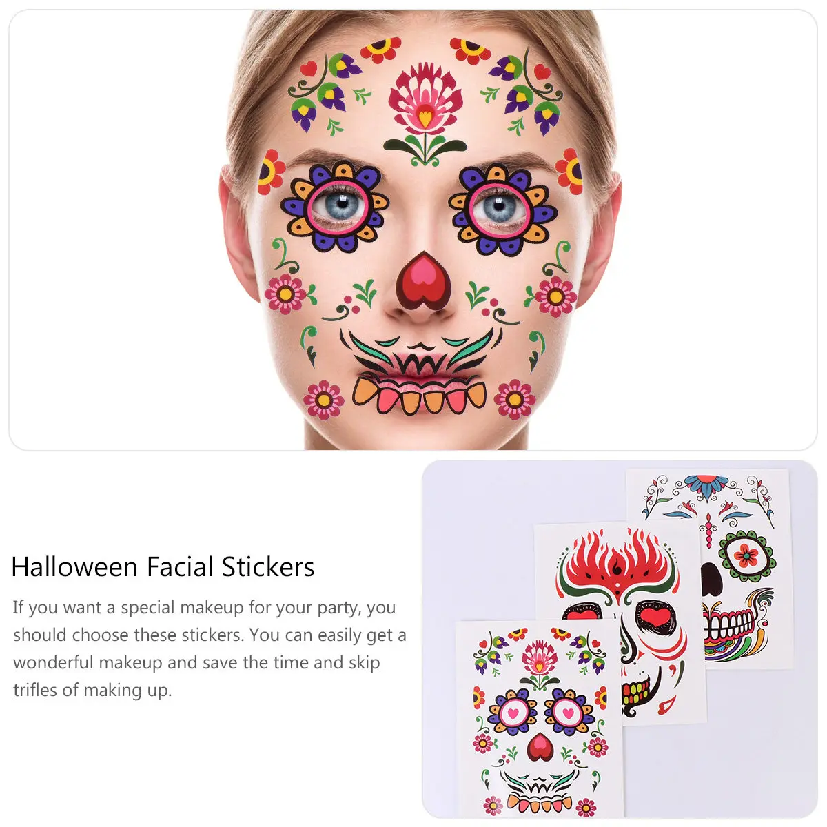 

6 Pcs Tattoos Temporary for Women Rhinestones Face Stickers Makeup Wedding Halloween Party Props
