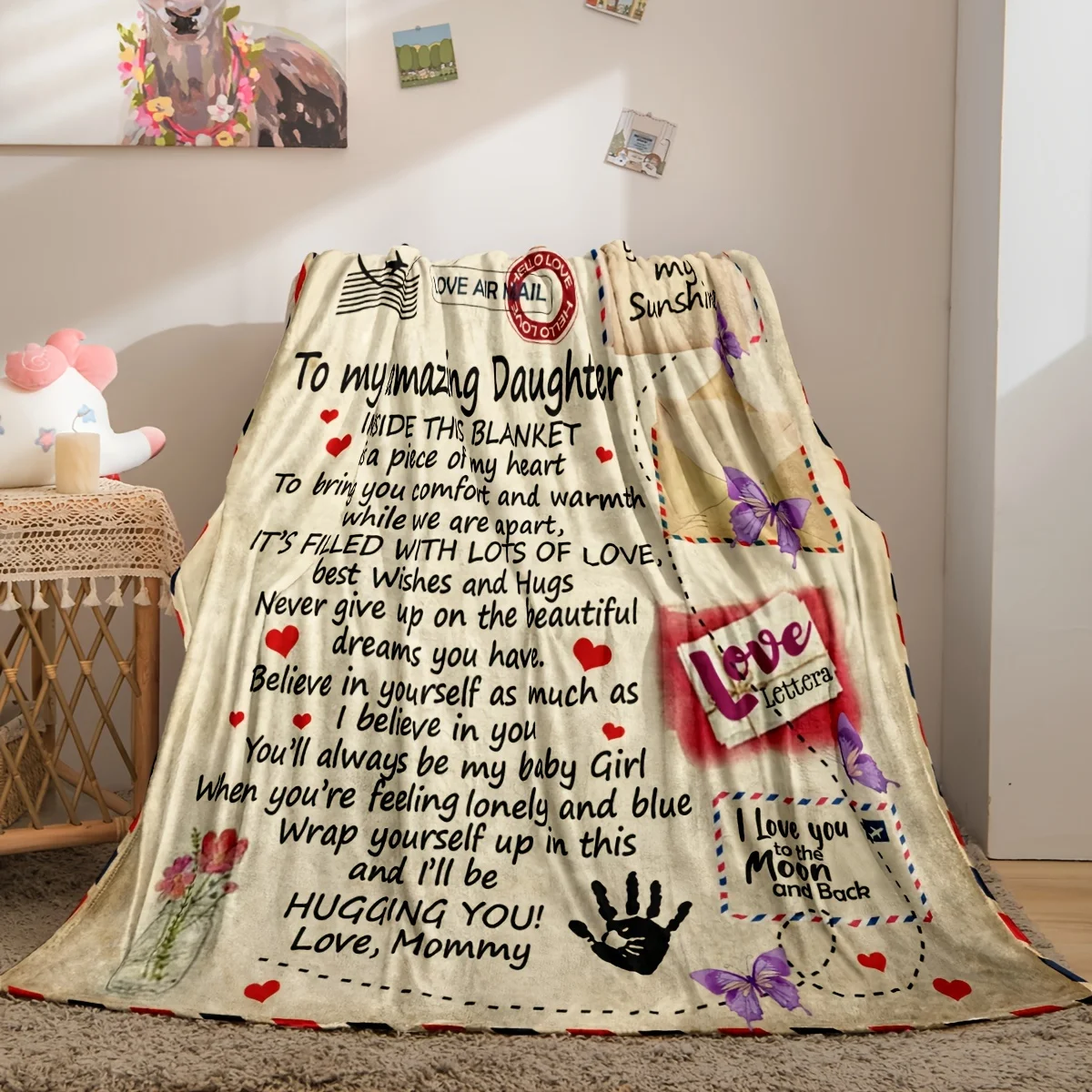 1pc Message Print Blanket, Flannel Towel Quilt, To My Daughter Blanket From Mom & Dad, Flannel Throw Blanket