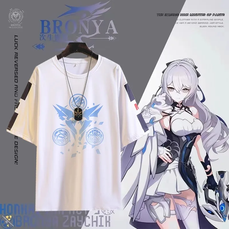 2025 Summer New Simple Fashion Anime Honkai Impact 3 Bronya Zaychik Short Sleeve T-Shirt Casual Daily Tops Anime Clothes