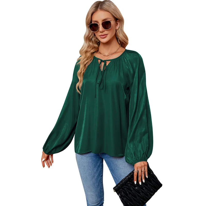 JY Fashionable and beautiful hoodie, solid color loose fit lantern sleeves, summer women's hollowed out temperament shirt top