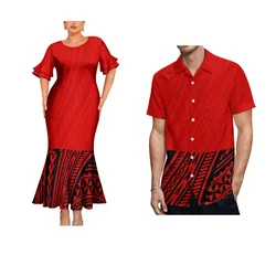 Pacific Island Art Women'S Dress Fiji Print Custom Polynesian Couple Set Temperament Women'S Tight Fishtail Skirt Men'S Shirt