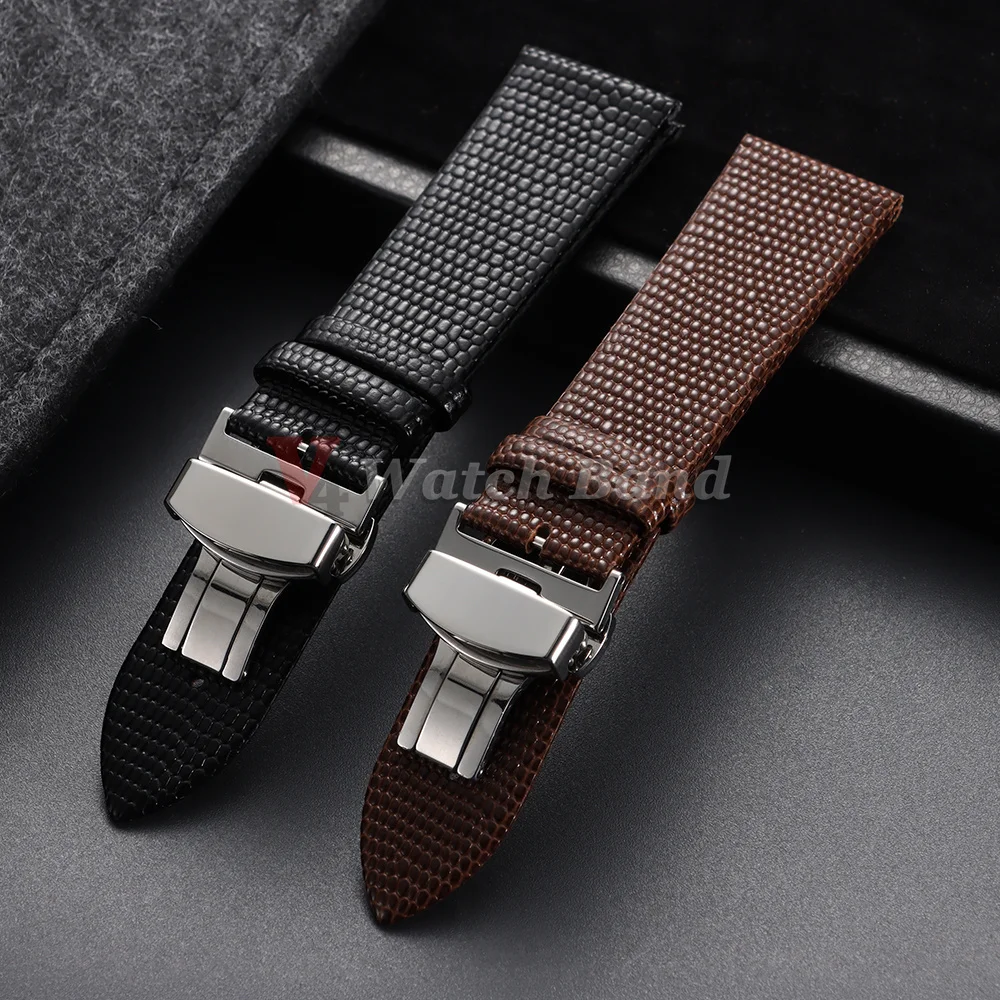 Lizard Pattern Thin Straps 10mm 12mm 14mm 16mm 18mm 20mm 22mm Butterfly Buckle Leather Watch Band Waterproof Calfskin Bracelet