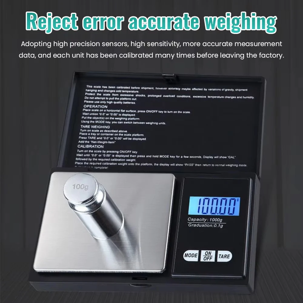 High Precision Mini Electronic Scale Portable Jewelry Pocket Scale Accuracy Range 1000G-0.1G With LCD Display