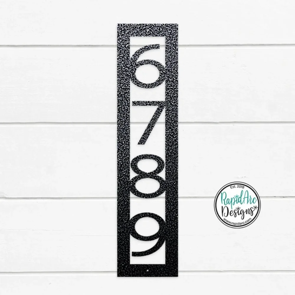 Customized Modern Vertical House Number Sign. Elegant Nouveau Font. Metal Address Plaque. Ideal for Modern Home Decor.