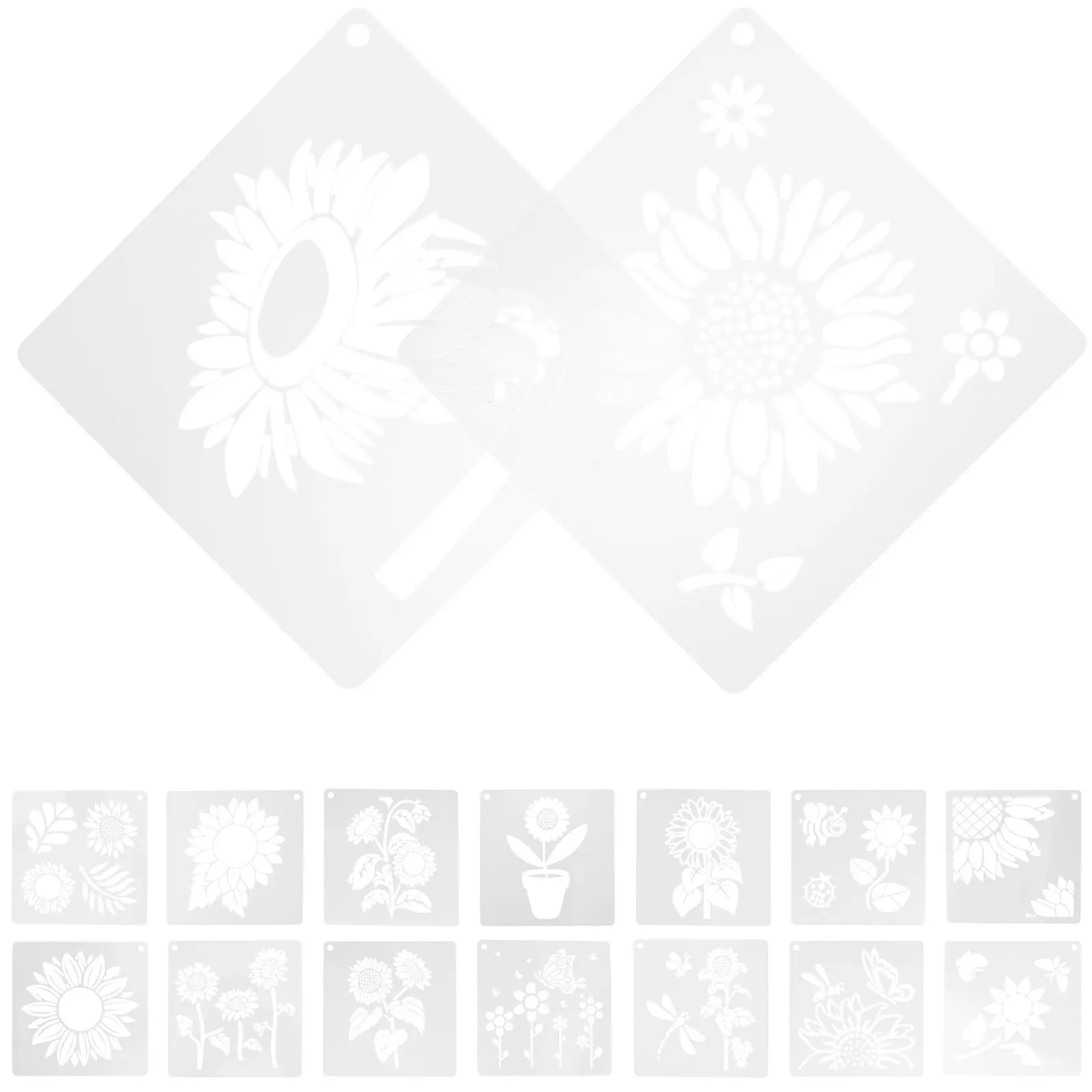 1Set Sunflower Stencils Floral Painting Templates Reusable Washable Smooth Surface for Furniture Home Decor Journaling Crafts