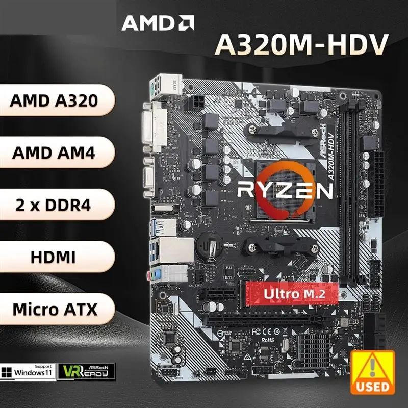 To A320M Motherboard A320M-HDV Socket AM4 support Ryzen 5 5600 5700 PRO 1200 4300G Athlon 220GE cpu M.2 DDR4 32GB Micro ATX