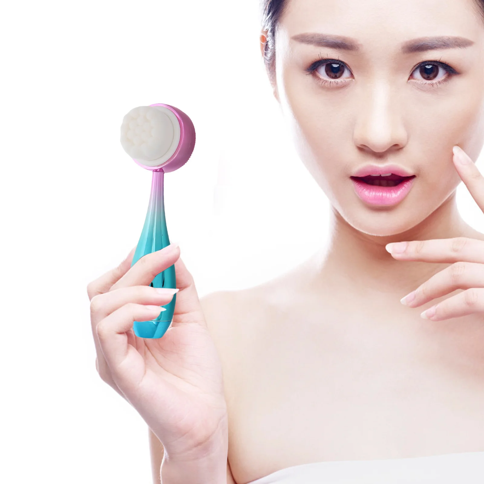 แปรงทำความสะอาดผิวหน้า ซิลิโคนขัดผิวสองด้าน ขัดผิวหน้าด้วยมือ สำหรับทุกสภาพผิว ขนาดพกพา นุ่ม