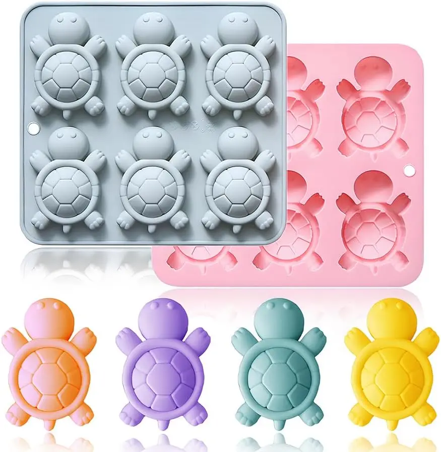 

2 Pack Chocolate Molds 6 Cavity Turtle Silicone Molds for Cake Chocolate Gummy Jello Ice Cube Crayon Cake Decoration Accessories