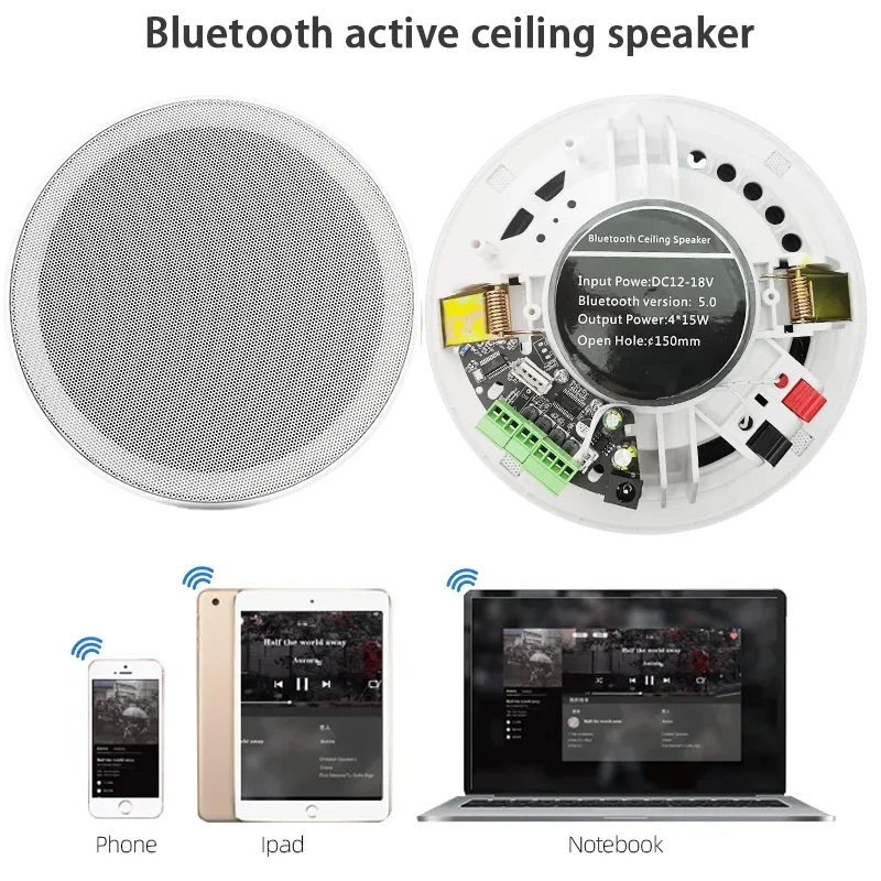 Bluetooth-compatible Ceiling Speaker 6 Inch In-wall Roof Loudspeaker House PA System 15W Indoor Home Audio Center Theater System