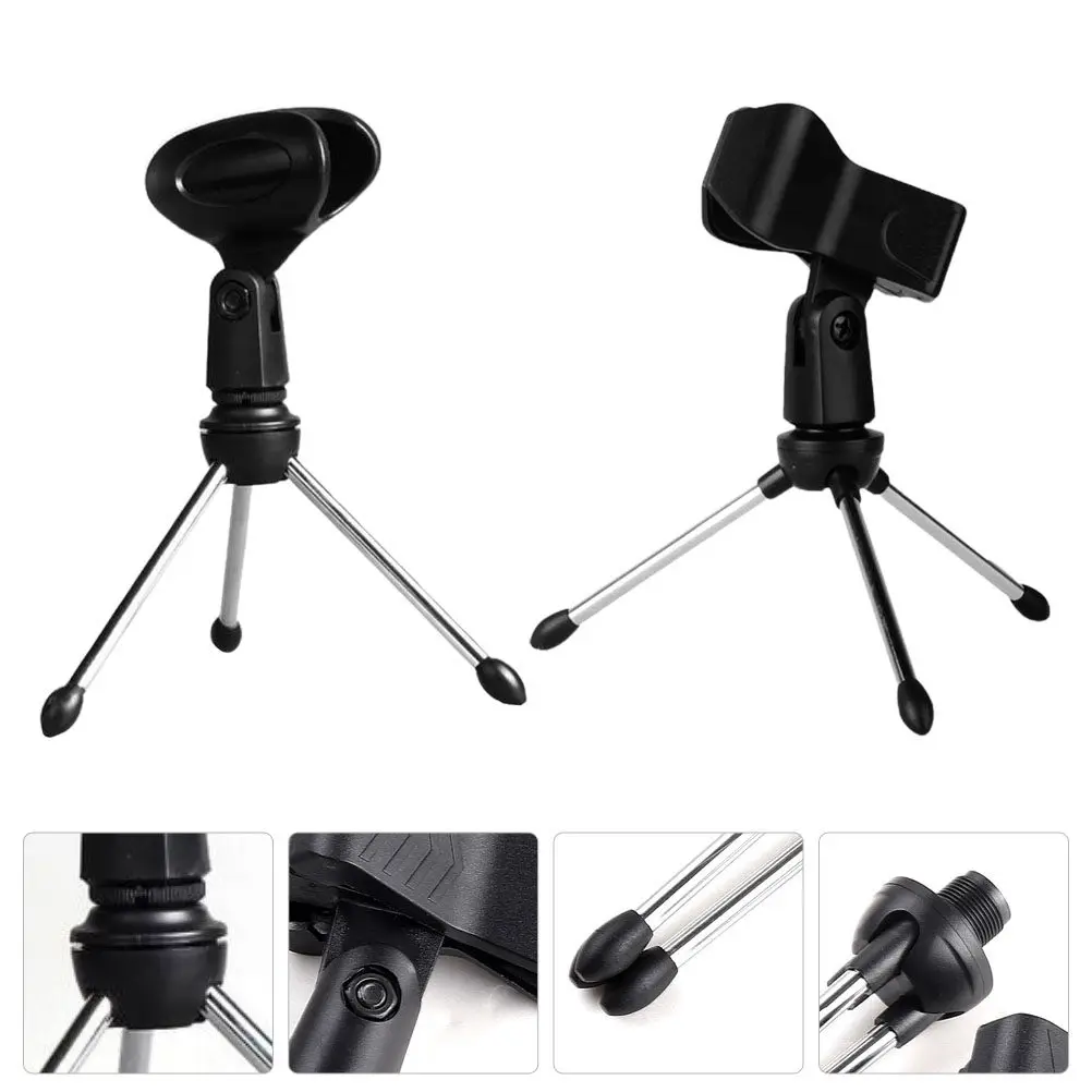 2Pcs Rotatable Microphone Stand with Triangular Base Desktop Mic Holder for Conference Broadcast Lecture Studio Use Microphone