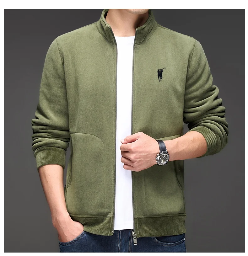 

2025 autumn and winter fashion new brand Paul original embroidered zipper cardigan men exquisite velvet warm stand collar jacket